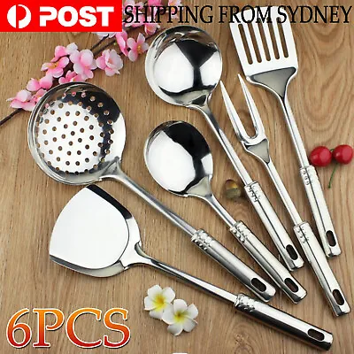$21.59 • Buy 6pcs Stainless Steel Kitchen Utensil Cooking Tool Set Serving Spoon Cookware AU