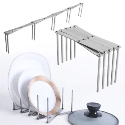 Adjustable Pot Pan Lid Stand Rack Organiser Stainless Steel Home Kitchen Holders • £7.64