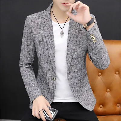 Men Formal Work Blazer Jacket Business Casual Button Slim Fit Suit Coat Tops • $53.99