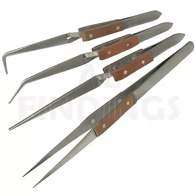 4 Angled & Straight Self Cross Locking Soldering Tweezers Watch Tweezer Tool • £3.71