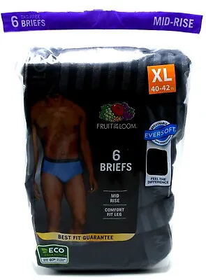 6 Black Gray Stripes Solid XL 40-42 Briefs Mid Rise Fruit Of The Loom 102-107CM • $28.99