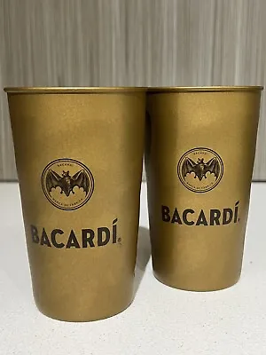 COLLECTABLE METAL BACARDI RUM GLASS TUMBLER CUP BRAND NEW Set Of 2 • $25