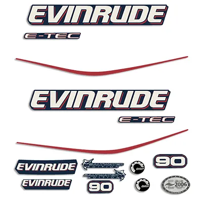 Fits Evinrude 90hp Blue Cowl E-Tec Outboard Decals- 2004-2008 Stickers • $89.95