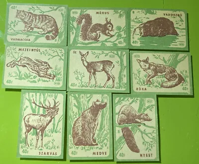 Hungary Vintage Set Of 9 Matchbox Matches Labels Animals Unused • $10