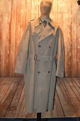 Hart Schaffner Marx Men Khaki Rain/Stain Repell Zip Wool Liner Trench Coat Sz 44 • $85