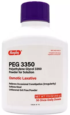 Rugby Polyethylene Glycol 3350 Laxative Powder 30 Doses - 17.9 Oz | MiraLAX • $12.59