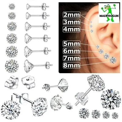 New 925 Sterling Silver Stud Earrings Pack For Women Sets For Men Cubic Zirconia • £2.79