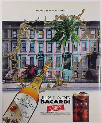 1990's BACARDI Coca Cola Pink Blue Pastel Building Colorful Vtg Poster Print Ad • $8