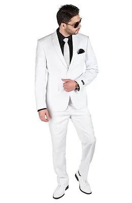 Slim Fit Suit 2 Button Solid White AZAR MAN Flat Front Pants New Style With Tags • $59.99