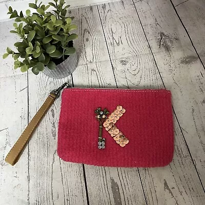 Anthropologie Miss Albright Initial K Wristlet Jeweled Key Pink Yellow • $22