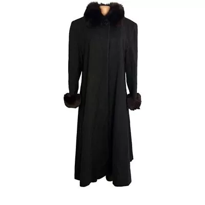 J. Percy For Marvin Richards Vintage Wool Fur Trim Black Peacoat Size 12 • $208.68