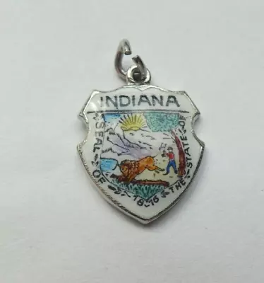 Vintage Sterling Silver & Enamel Indiana State Travel Shield Charm • $14.95