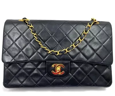 Chanel Vintage Classic Timeless Double Flap Lambskin 10  Shoulder Bag • $4899