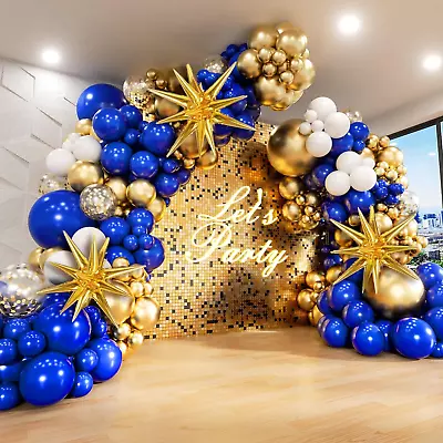 136Pcs Royal Blue And Gold Balloons Arch Garland Kit With Starburst Foil Balloon • $37.99