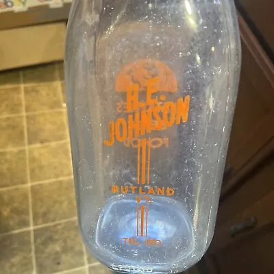 Rare H. E. Johnson ACL Quart Milk Bottle Rutland Vermont VT • $19.99