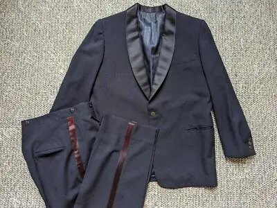 Vintage 1950s Navy Blue 2PC TUXEDO Suit 40S 30x30 Wool AFTER SIX Rudofker Shawl • $168.95
