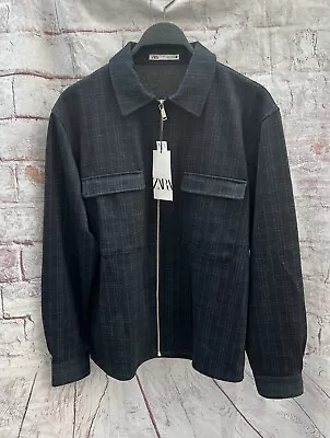 Zara Men's Check Navy Mix Shirt Jacket Full Zip Size: L • £29.99