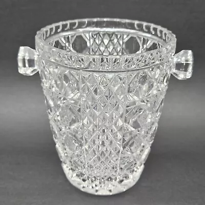 Vintage Glass Ice Bucket American Cut Glass 6  Handled Barware • $24.99