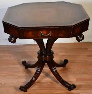 1920s Antique English Regency Mahogany & Leather Top Side Table / End Table • $1250