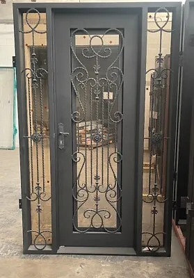 Wrought Iron Single Entry Door 61  X 96  Portuguese With Sidelights • $2650