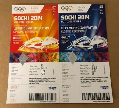 2014 Sochi Russia Opening & Closing Ceremony Full Unused Olympic Tickets • $49.99