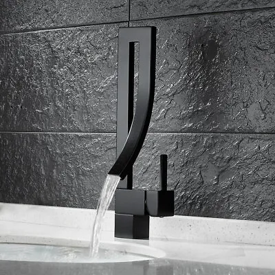 £4.69 • Buy Modern Black Bathroom Taps Basin Sink Mono Mixer Chrome Cloakroom Tap 2 Hoses
