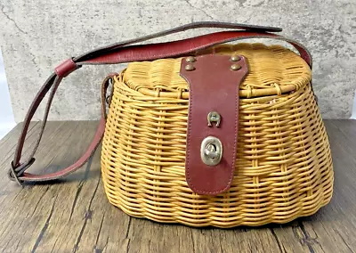 Vintage Etienne Aigner Fishing Creel Woven Basket Purse Handbag Leather Strap GC • $79.99