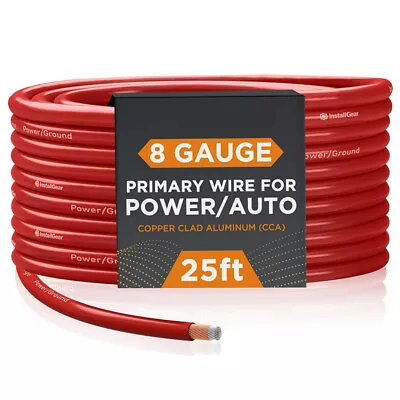 8 Gauge Amp Power Wire (25ft) Copper Clad Aluminum CAA Car Audio Speaker Cable • $19.95