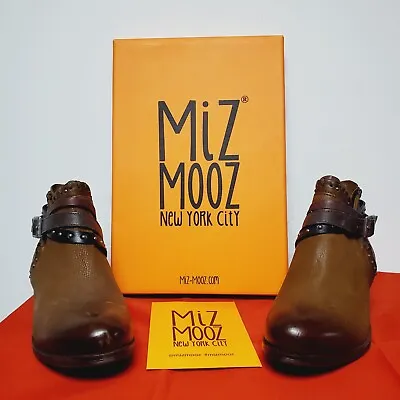 Miz Mooz Women's Leather Wide Width Studded Ankle Boots Booker Hazelnut 6.5-7W • $109.95