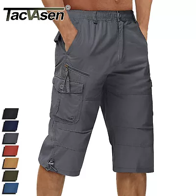 Mens Cargo Work Shorts 3/4 Length Below Knee Pants 7 Pockets Cotton Twill Shorts • $30.38