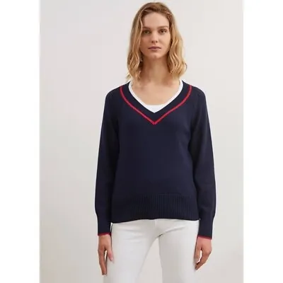 Saint James Sweater Womens Egee V Neck Designer Cotton Jumper Knit - Rrp £140 • £39.99