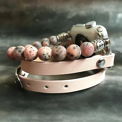$86.42 • Buy Apple Watch Band Women IWatch Jewelry Fitbit Bracelet Pink Jade Faux Leather