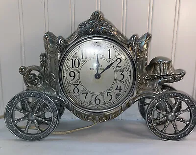 $49.49 • Buy Vtg 40’s? Oxford Cinderella Carriage Coach Mantle Clock Silver Metal FOR REPAIR