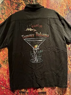 Tommy Bahama Shirt Mens Large Black ALL SILK Bikinitini Martini Embroidered Logo • $30