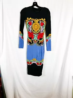 Versace Womans Black And Blue Midi Dress W Versace Emblem #40/4 $293 • $118.99