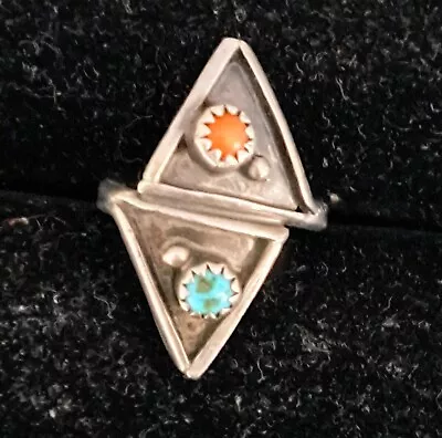 Vintage  Native American Sterling Silver Turquoise Andb Coral Ring Size 5  • $29.99