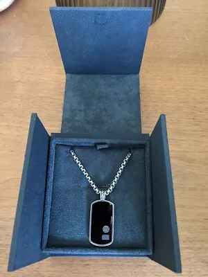 David Yurman Mens Black Onyx Dog Tag Box Chain Necklace - 24  3.6mm Silver • $449.99