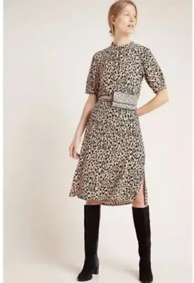 Anthropologie McKenzie Mock Neck Tunic Dress Midi Cheetah Print XS • $55