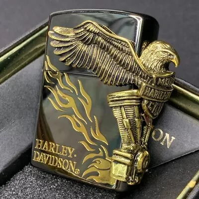 100% Genuine ZIPPO USA Classic Lighter Black Chrome Harley Davidson Eagle Wings • $119.99