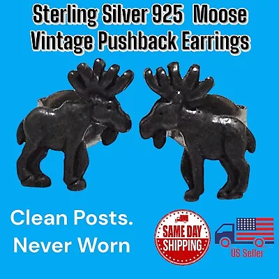 Vintage Sterling Silver 925 Moose Design Stud Earrings Never Worn • $8.99