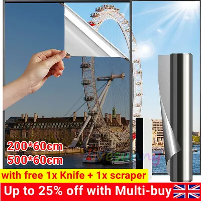 One Way Mirror Window Film UV Reflective Privacy Tint Foil Opaque Glass Sticker. • £5.94