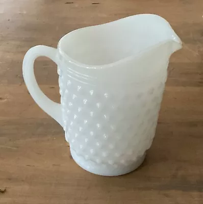 Vintage Anchor Hocking Milk Glass Hobnail Pitcher Dots & Dashes 16 Oz • $10.75