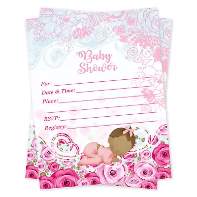 20 Girl Baby Shower Invitations Cards Invites Decorations & Envelopes Rose Pink • $16.75