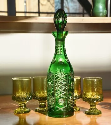 Nachtmann Traube Emerald Green Cut To Clear Crystal Decanter 14'' With Stopper • $85