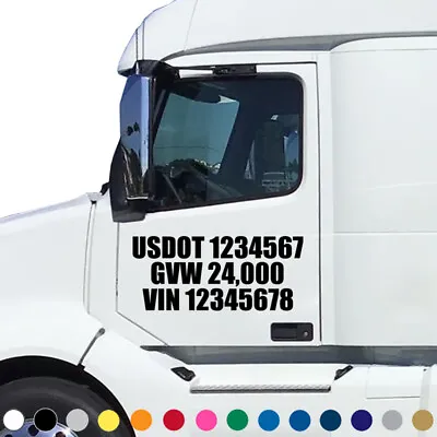Set Of 2 Custom USDOT Number Decals GVW VIN Truck Lettering Tractor Semi V1 • $13.95