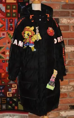 Black Silky Velvet Puffer Long Coat Sequin Pikachu Elmo DREAM  Don't Give Up  • $149.99