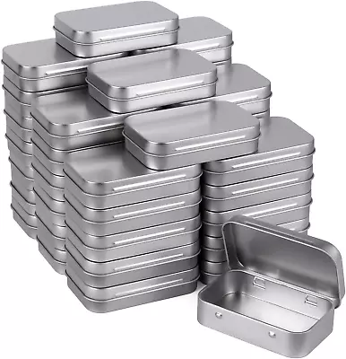 Metal Rectangular Empty Hinged Tins - Pack Of 40 Silver Mini Portable Box Small  • $41.70