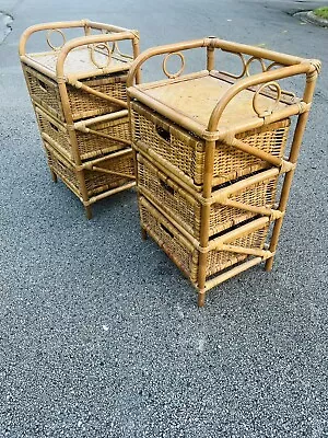 Pair Mid Century Bamboo Rattan Nightstands • $700