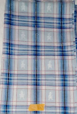Vintage Western Shirt Fabric Blue W/Ethnic Figure & Silver Pinstripe  • $11.75