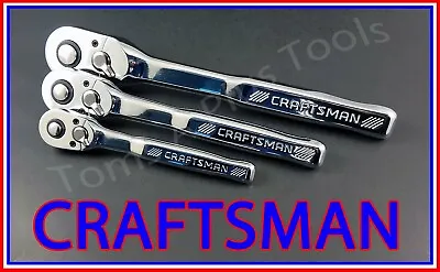 CRAFTSMAN TOOLS 3pc 1/4 3/8 1/2 FULL POLISH 72 Tooth Ratchet Socket Wrench Set • $54.27